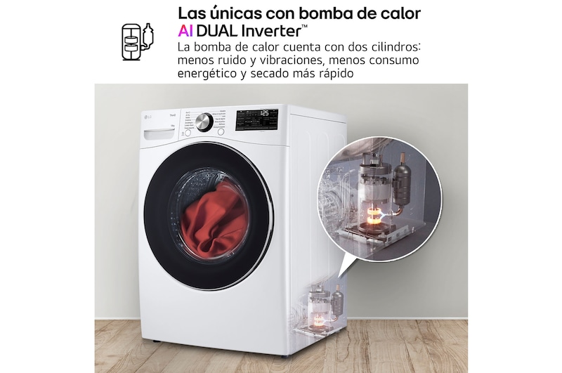 LG Secadora  con Inteligencia artificial 18kg, D, con Bomba de calor Dual Inverter, Direct Drive , Inox antihuellas , Serie  XXL, RH18U8AVCW
