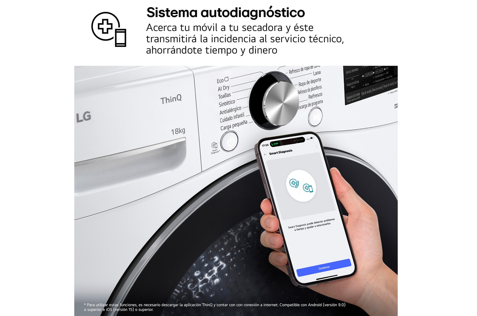 LG Outlet Secadora con Inteligencia Artificial 18kg, eficiencia A+++, con Bomba de calor Dual Inverter, Direct Drive, Blanca, Serie XXL, RH18U8AVCW.OUTLET