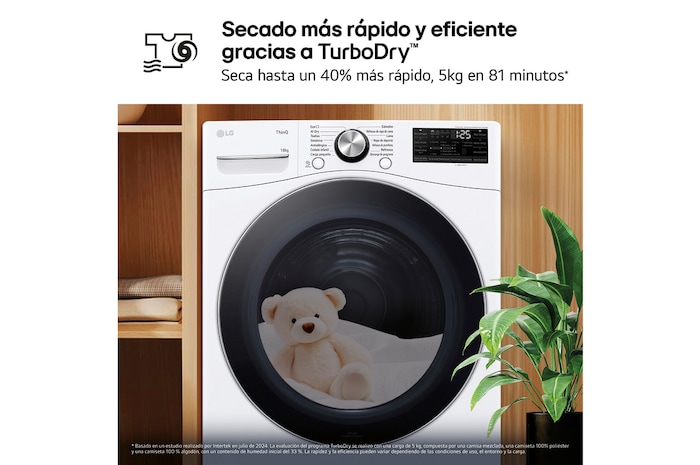 LG Secadora  con Inteligencia artificial 18kg, D, con Bomba de calor Dual Inverter, Direct Drive , Blanco, Serie  XXL, RH18U8AVCW