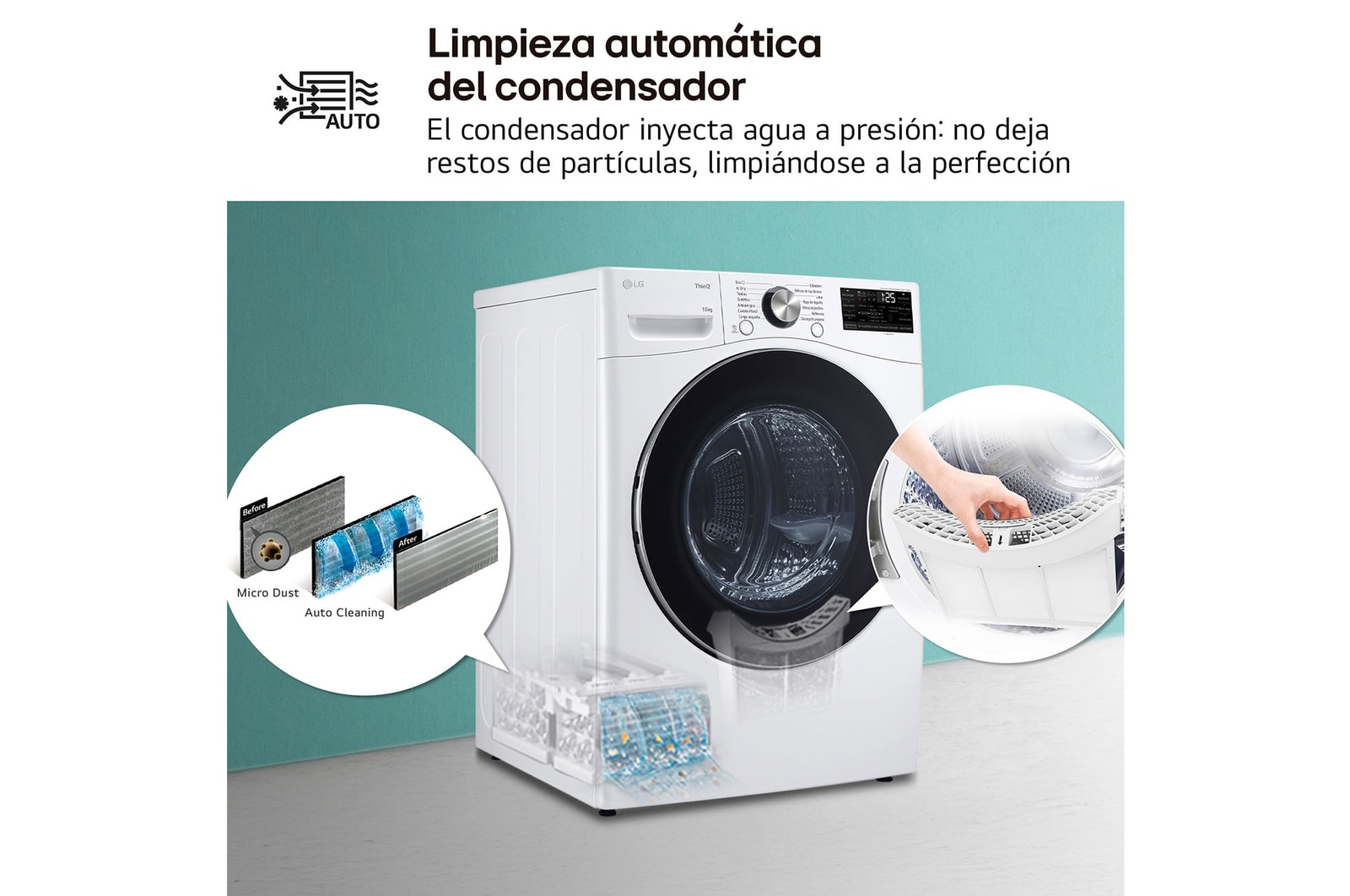 LG Secadora  con Inteligencia artificial 18kg, D, con Bomba de calor Dual Inverter, Direct Drive , Inox antihuellas , Serie  XXL, RH18U8AVCW