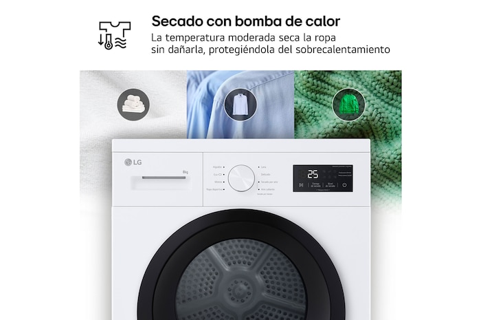 Secadora 8kg, D, con Bomba de calor, Blanca, Serie 100