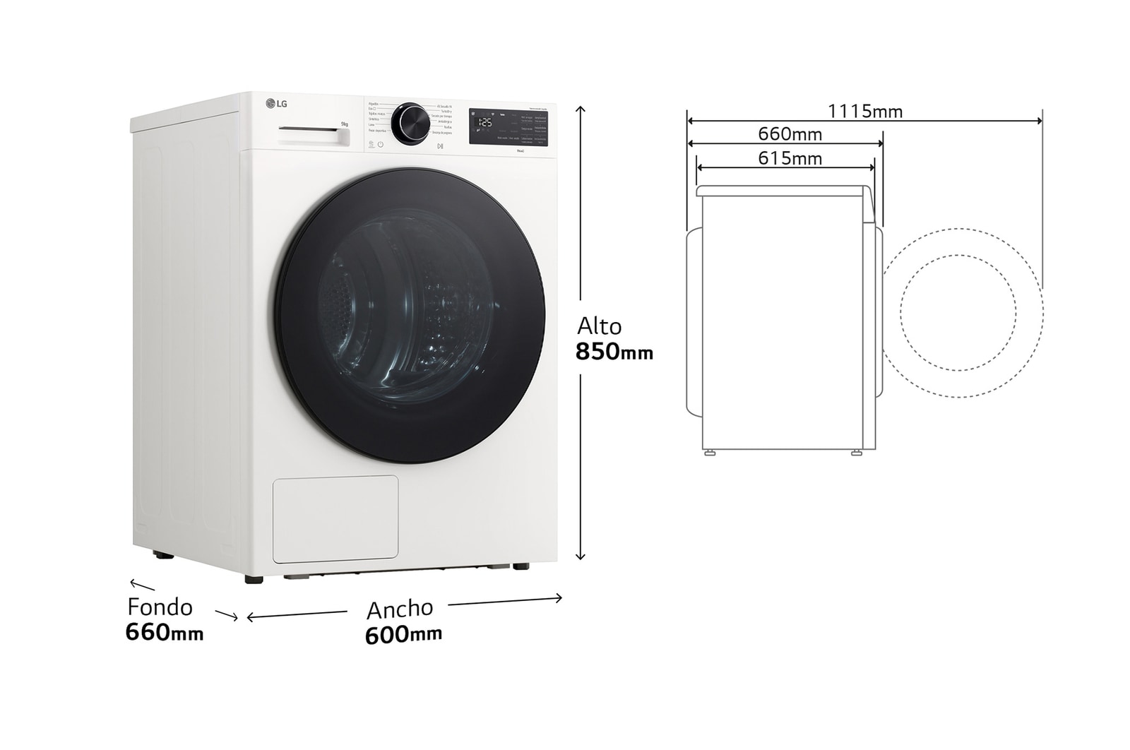 imagen dimensional de la secadora