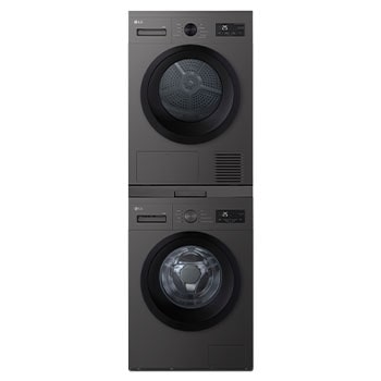 Vista frontal de Outlet Torre de lavado y secado| LG Bomba de calor, 8kg lavado, 8kg secado, 1400rpm, serie 100,clasificación A/D, Silver grafito e inox graffito TORRE808NDK.OUTLET