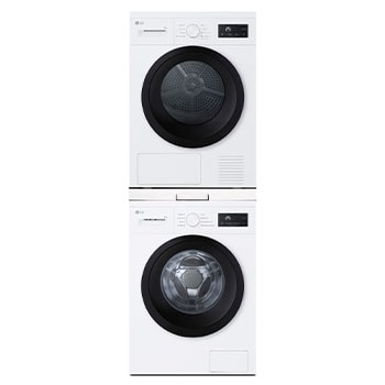 Vista frontal de Torre de lavado y secado | LG TORRE808NWK, Bomba de calor Dual Inverter, 8kg lavado, 8kg secado, 1400rpm, series 100,clasificación A/D, Blanco TORRE808NWK.SET