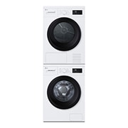 Vista frontal de Torre de lavado y secado| LG TORRE908NWK, Bomba de calor Dual Inverter, 9kg lavado, 8kg secado, 1400rpm, serie 100, clasificación A/D, Blanco TORRE908NWK.SET