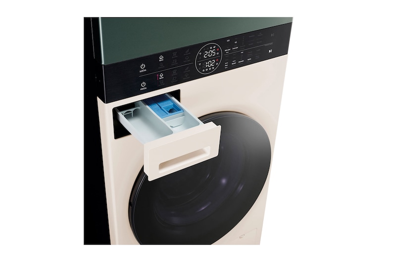 LG Torre de lavado y secado - Washtower | LG WT1210EGF, Direct Drive con inteligencia artificial, Bomba de calor Dual Inverter, 12kg lavado, 10kg secado, 1400rpm, clasificación A-10/C, Beige y Verde, WT1210EGF