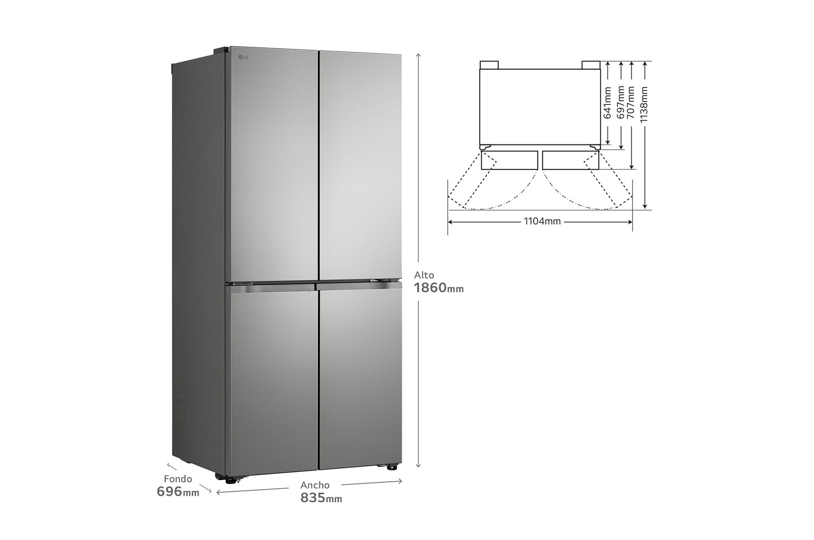 Frigorífico American Combi | LG GMBS30SEPY, , Clasificación E, 580 L, Inox antihuellas