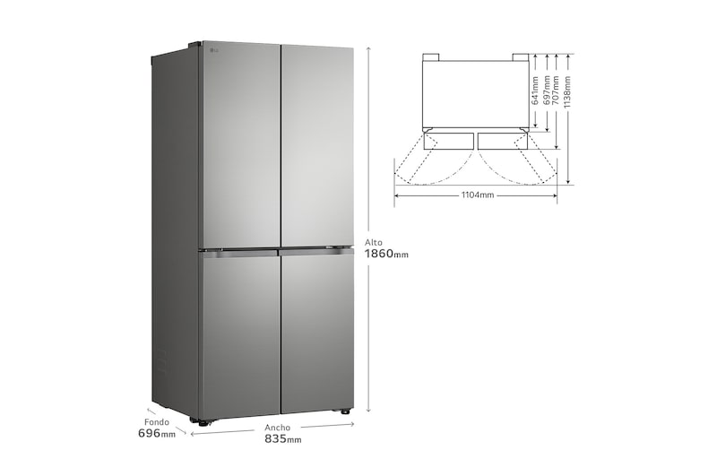 Frigorífico American Combi | LG GMBS30SEPY, , Clasificación E, 580 L, Inox antihuellas