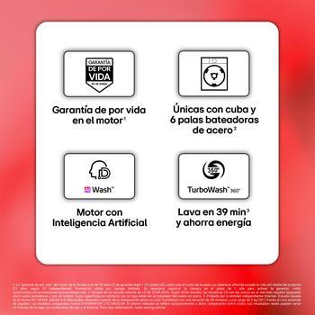 Lavadora Inteligente | LG F4X5511TLB, AI Direct Drive, TurboWash 360º, 11kg, 1400rpm, Serie 550, Un 30% más eficiente que A, Blanca