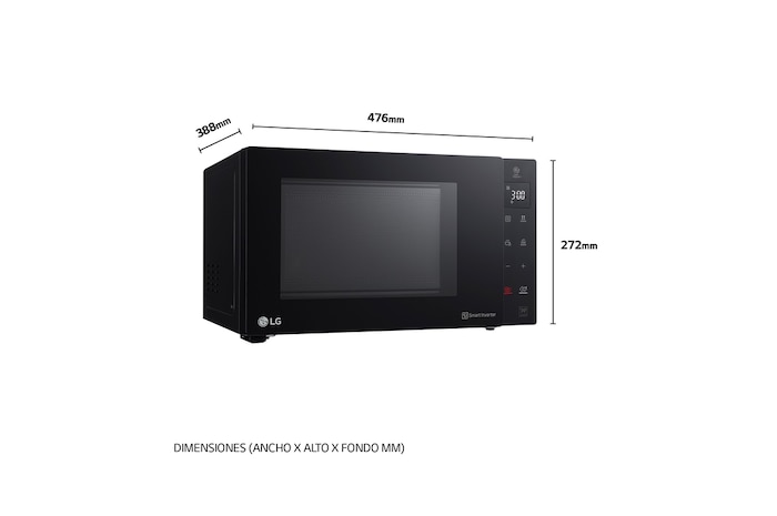 LG Microondas Grill Negro Smart Inverter 1000W de 23 litros, MH6336GIB