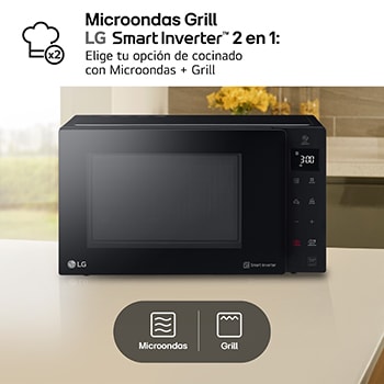 LG Microondas Grill Negro Smart Inverter 1000W de 23 litros, MH6336GIB