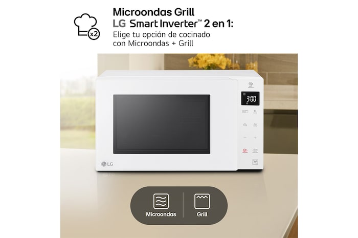 LG Microondas Grill Blanco Smart Inverter 1000W de 23 litros, MH6336GIH