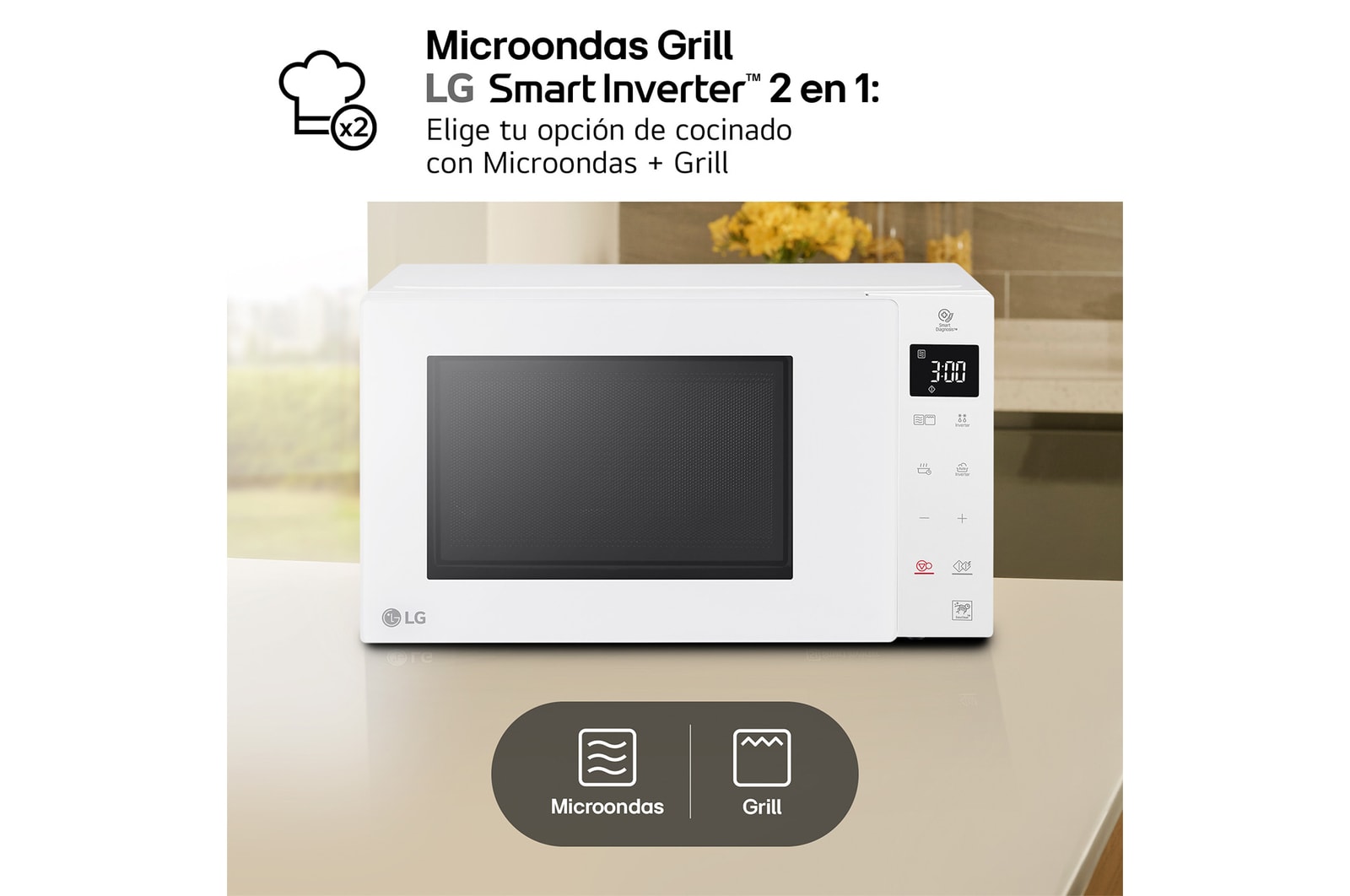 LG Microondas Grill Blanco Smart Inverter 1000W de 23 litros, MH6336GIH