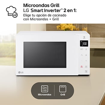 LG Microondas Grill Blanco Smart Inverter 1000W de 23 litros, MH6336GIH