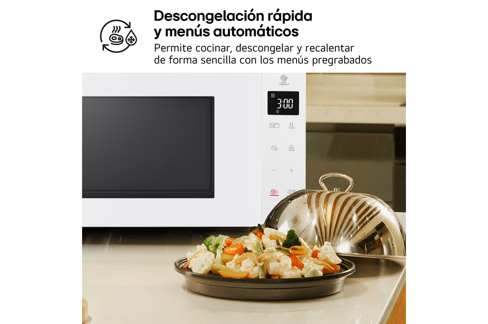 LG Microondas Grill Blanco Smart Inverter 1000W de 23 litros, MH6336GIH