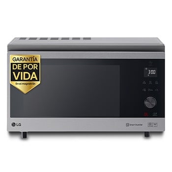 Vista frontal de Horno Convección Microondas 4 en 1  Smart Inverter, con función freidora de aire,  color Acero-Negro 1100W de 39 litros, MJ3965ACS