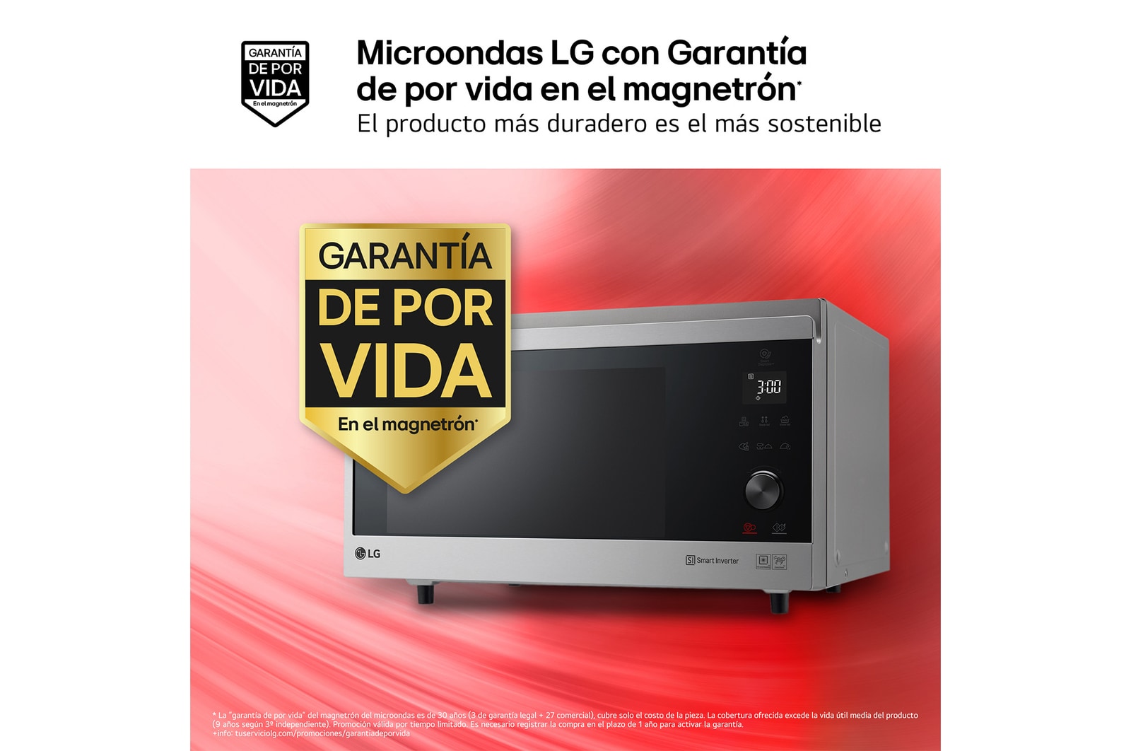 LG Horno Convección Microondas 4 en 1  Smart Inverter, con función freidora de aire,  color Acero-Negro 1100W de 39 litros, MJ3965ACS