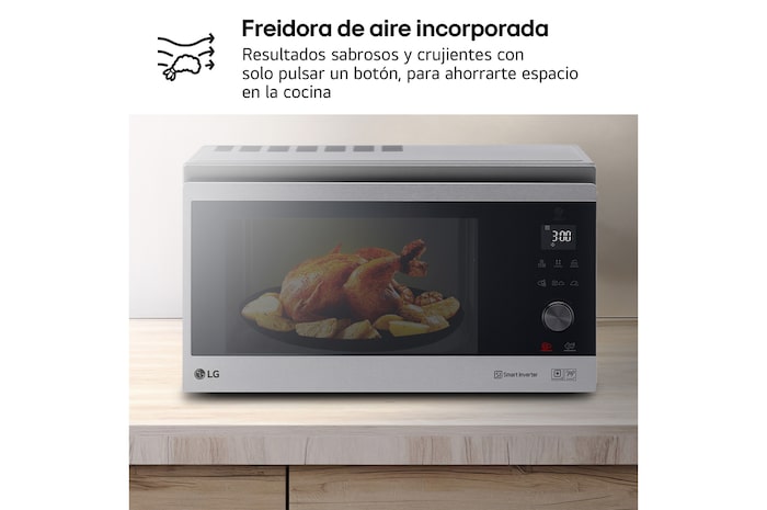 LG Horno Convección Microondas 4 en 1  Smart Inverter, con función freidora de aire,  color Acero-Negro 1100W de 39 litros, MJ3965ACS