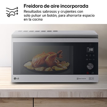LG Horno Convección Microondas 4 en 1  Smart Inverter, con función freidora de aire,  color Acero-Negro 1100W de 39 litros, MJ3965ACS