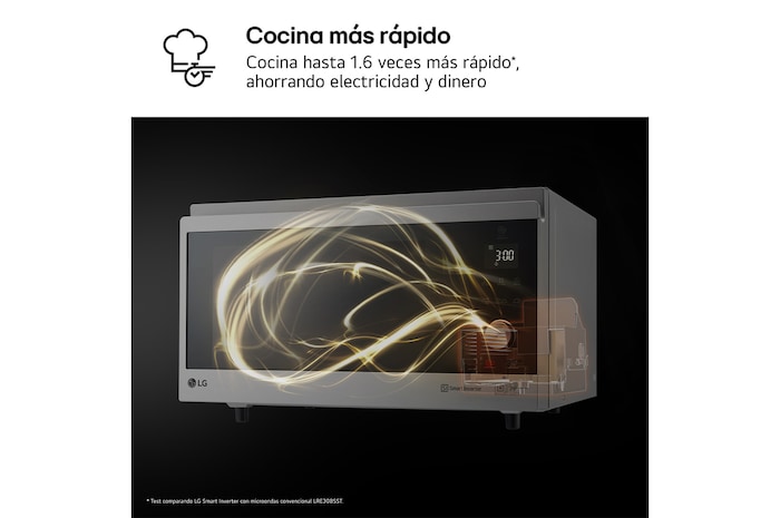 LG Horno Convección Microondas 4 en 1  Smart Inverter, con función freidora de aire,  color Acero-Negro 1100W de 39 litros, MJ3965ACS