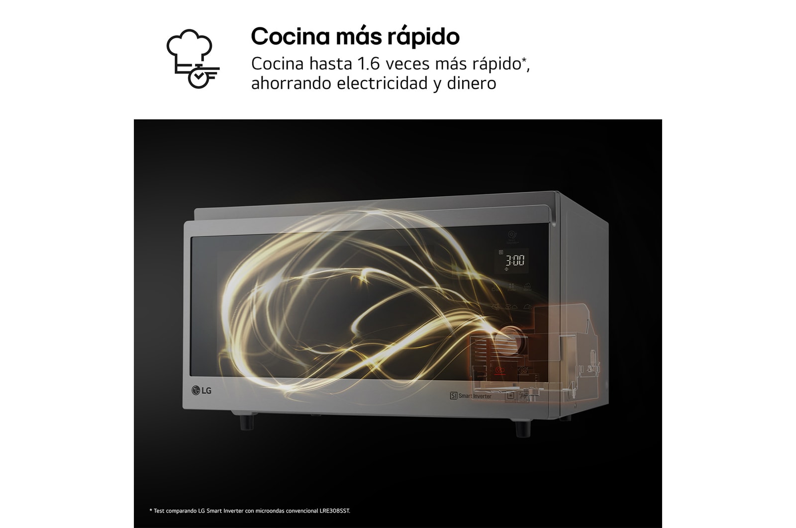 LG Horno Convección Microondas 4 en 1  Smart Inverter, con función freidora de aire,  color Acero-Negro 1100W de 39 litros, MJ3965ACS