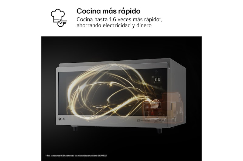 LG Horno Convección Microondas 4 en 1  Smart Inverter, con función freidora de aire,  color Acero-Negro 1100W de 39 litros, MJ3965ACS
