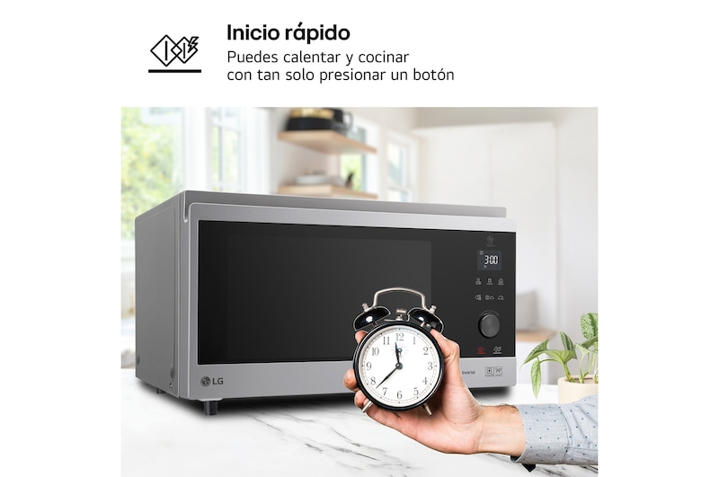 LG Horno Convección Microondas 4 en 1  Smart Inverter, con función freidora de aire,  color Acero-Negro 1100W de 39 litros, MJ3965ACS