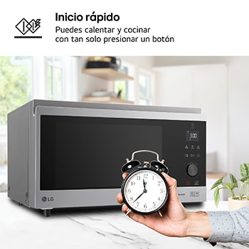 LG Horno Convección Microondas 4 en 1  Smart Inverter, con función freidora de aire,  color Acero-Negro 1100W de 39 litros, MJ3965ACS
