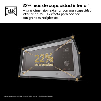 LG Horno Convección Microondas 4 en 1  Smart Inverter, con función freidora de aire,  color Acero-Negro 1100W de 39 litros, MJ3965ACS