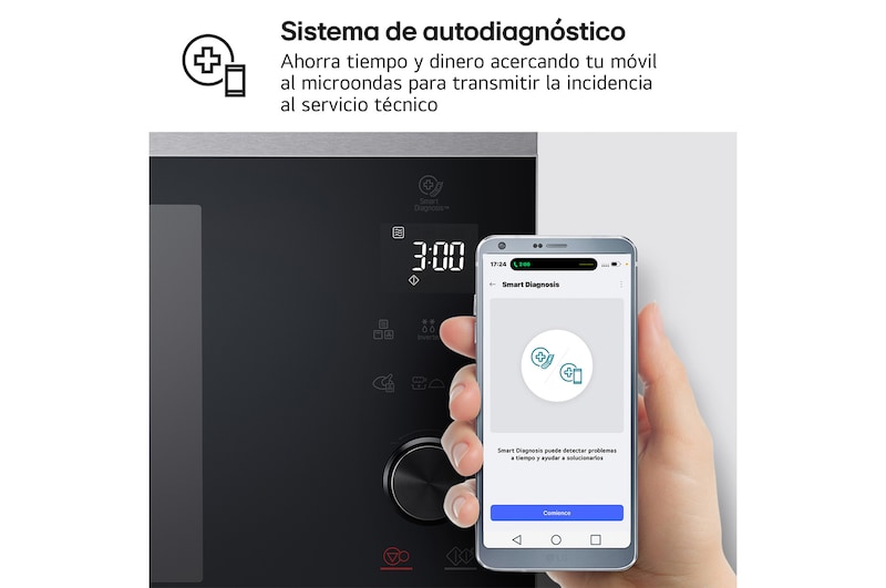 LG Horno Convección Microondas 4 en 1  Smart Inverter, con función freidora de aire,  color Acero-Negro 1100W de 39 litros, MJ3965ACS