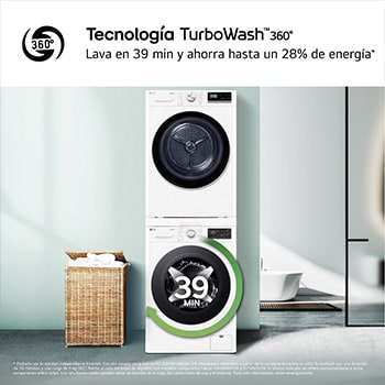 LG Torre de lavado y secado | LG TORRE99AUVI.SET AI Direct Drive, Autodosificación, 9kg lavado, 9kg secado, Serie 900, clasificación A/C, TORRE99AUVI.SET