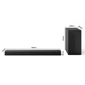 Vista angular de la LG Soundbar S60T y un subwoofer