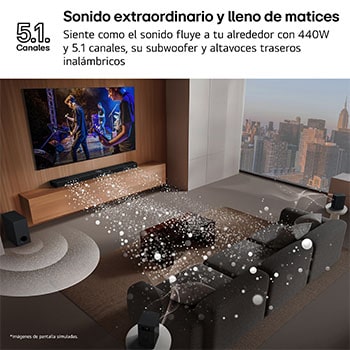 LG Barra de Sonido - LG S60TR, Bluetooth, 440W, 5.1 Canales con subwoofer, altavoces traseros para cine en casa, Dolby Digital, DTS Digital Surround , Negro, S60TR
