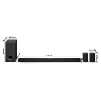 LG Barra de Sonido - LG S90TR, Bluetooth, 670W, 7.1.3 Canales con subwoofer, altavoces traseros para cine en casa, Dolby Atmos, DTS:X, IA Ready, Negro, S90TR