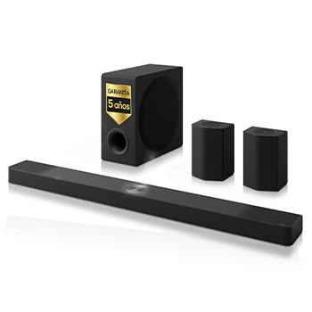 Преден изглед на Soundbar, събуфъра и задните високоговорители