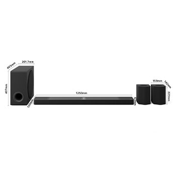 LG Barra de Sonido - LG S95TR, Bluetooth, 810W, 9.1.5 Canales con subwoofer, altavoces traseros para cine en casa, Dolby Atmos, DTS:X, IA Ready, Negro, S95TR