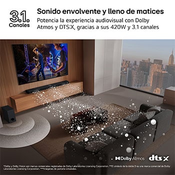 LG Barra de sonido para TV - LG SG10TY, Bluetooth, 420W, 3.1 Canales con Subwoofer, Dolby Atmos, DTS-X, IA Ready, Negro, SG10TY