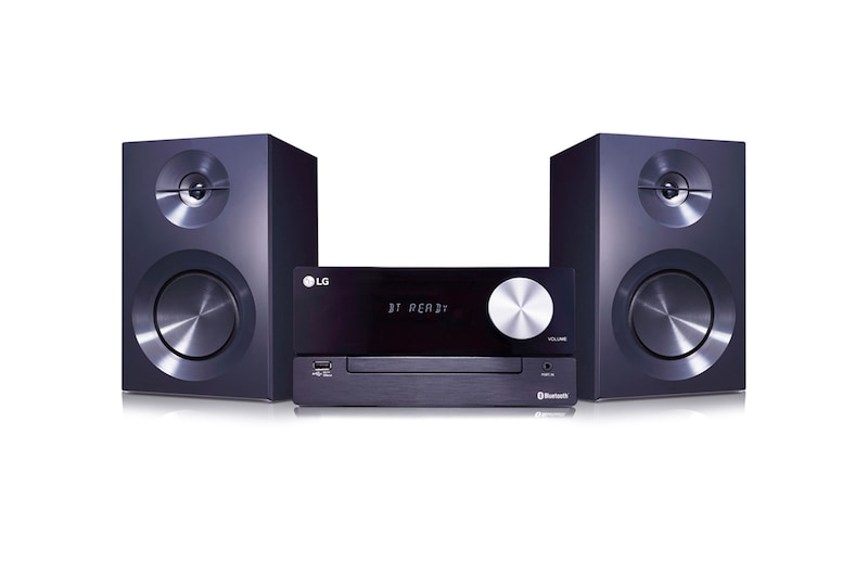 Vista frontal de LG XBOOM CM2460, Microcadena con 100W de potencia, con conexión bluetooth, conexión USB y TV Sound Sync (sincronización inalámbrica con tu TV) CM2460DAB