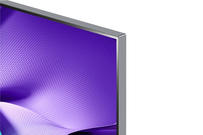 Close-up image of LG OLED evo TV, OLED M4 showing the ultra-slim top edge