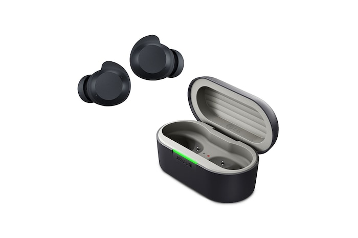 Vista frontal del LG xboom Buds by will.i.am | Auriculares Bluetooth | xboom Signature Sound con driver de grafeno | Color Negro