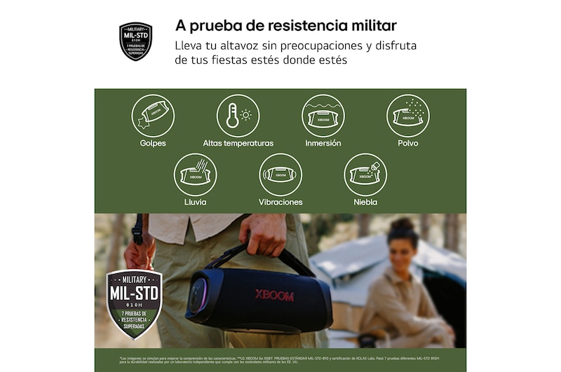 LG xboom XG8T - Altavoz inalámbrico, bluetooth, 60W, hasta 15h batería, resistencia militar, IP67, Negro, XG8T.DESB