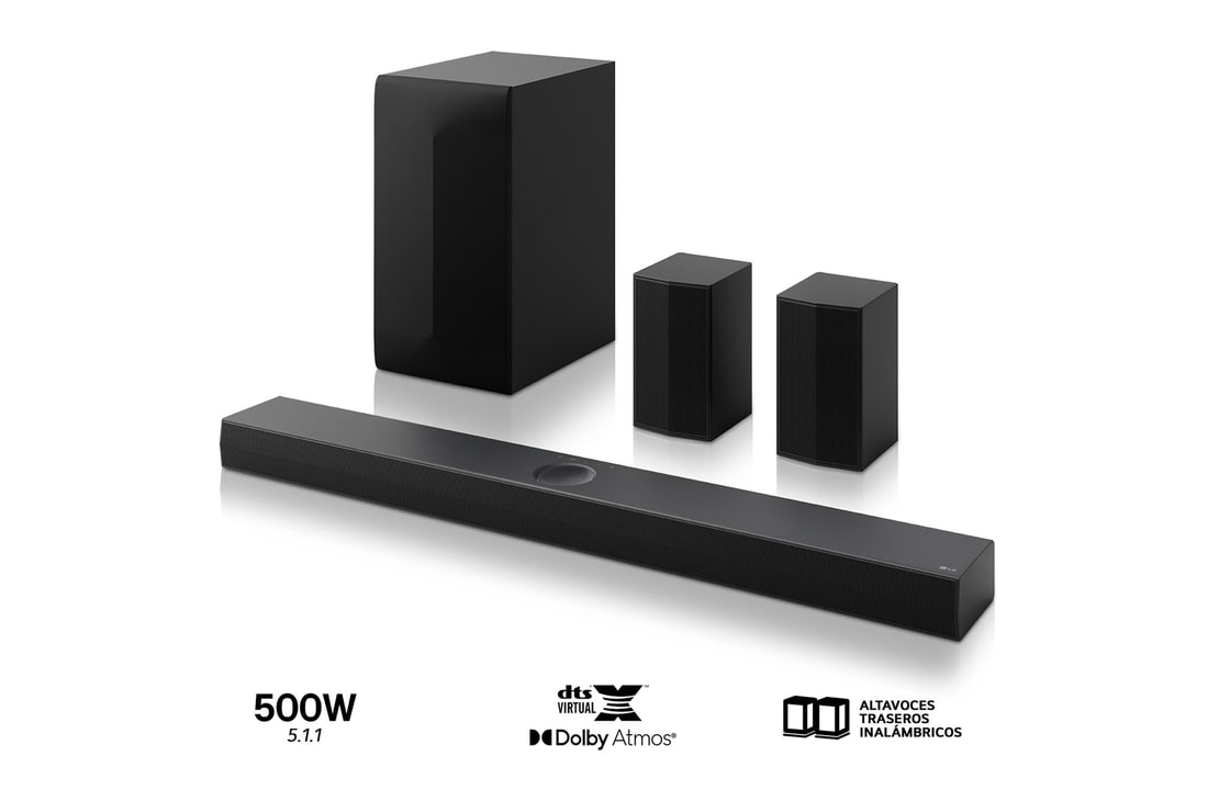 LG Barra de Sonido - LG S70TR, Bluetooth, 500W, 5.1.1 Canales con Subwoofer, altavoces traseros para cine en casa, Dolby Atmos, DTS:X, Negro, S70TR.DESB