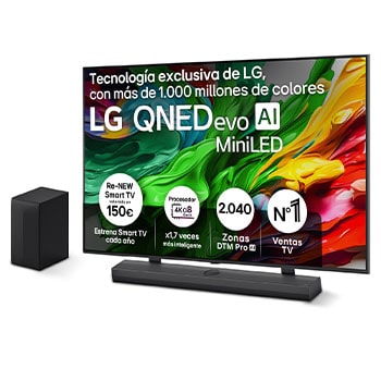 Vista lateral ligeramente inclinada hacia la derecha del televisor LG QNED evo