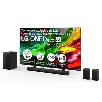 Vista lateral ligeramente inclinada hacia la derecha del televisor LG QNED evo