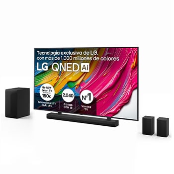 Front view of LG QNED80 TV, LG QNED Al Logo on the top corner. LG QNED TV depicts colorful paintike textures coming together.