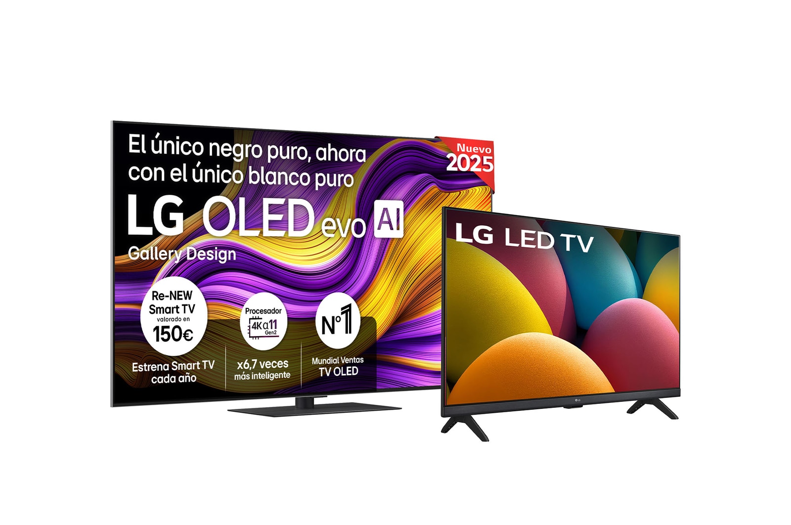 Vista frontal del televisor LG OLED evo AI G5 4K Smart TV. En la pantalla aparecen el distintivo “12 Years of world number 1 OLED” y el logotipo LG OLED evo AI 2025.