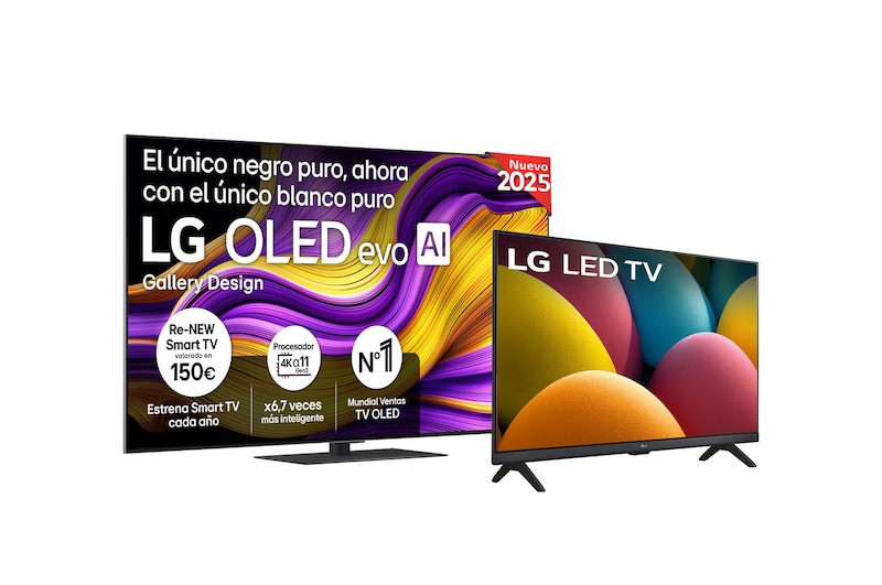 Vista frontal del televisor LG OLED evo AI G5 4K Smart TV. En la pantalla aparecen el distintivo “12 Years of world number 1 OLED” y el logotipo LG OLED evo AI 2025.