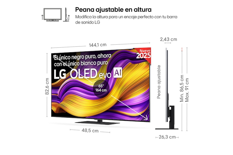 Vista lateral inclinada hacia la izquierda del televisor LG OLED evo AI G5 4K Smart TV.