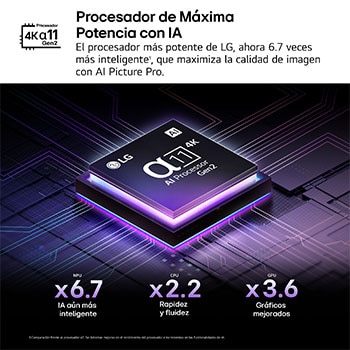 AI Magic Remote de LG en primer plano. El icono del botón AI está resaltado. En el fondo aparece la interfaz de usuario de webOS de LG. El cursor del ratón implica que se está usando el mando a distancia. El texto explica cómo las funciones del mando a distancia y los controles hacen que la navegación en webOS sea más sencilla. 
