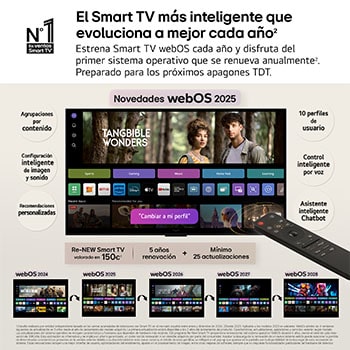 Vista del salón de una lujosa casa. Un hombre está viendo una película en su televisor LG OLED TV montado en la pared. El diseño del televisor combina a la perfección con la pared y el estilo del salón.